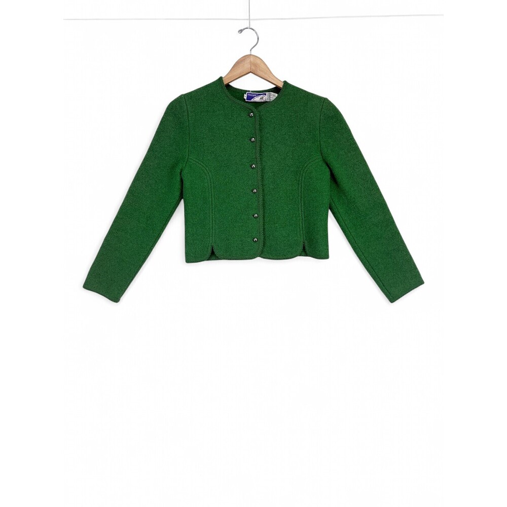 The Eagle's Eye Green Wool Cropped Button Crew Sweater Sz 8